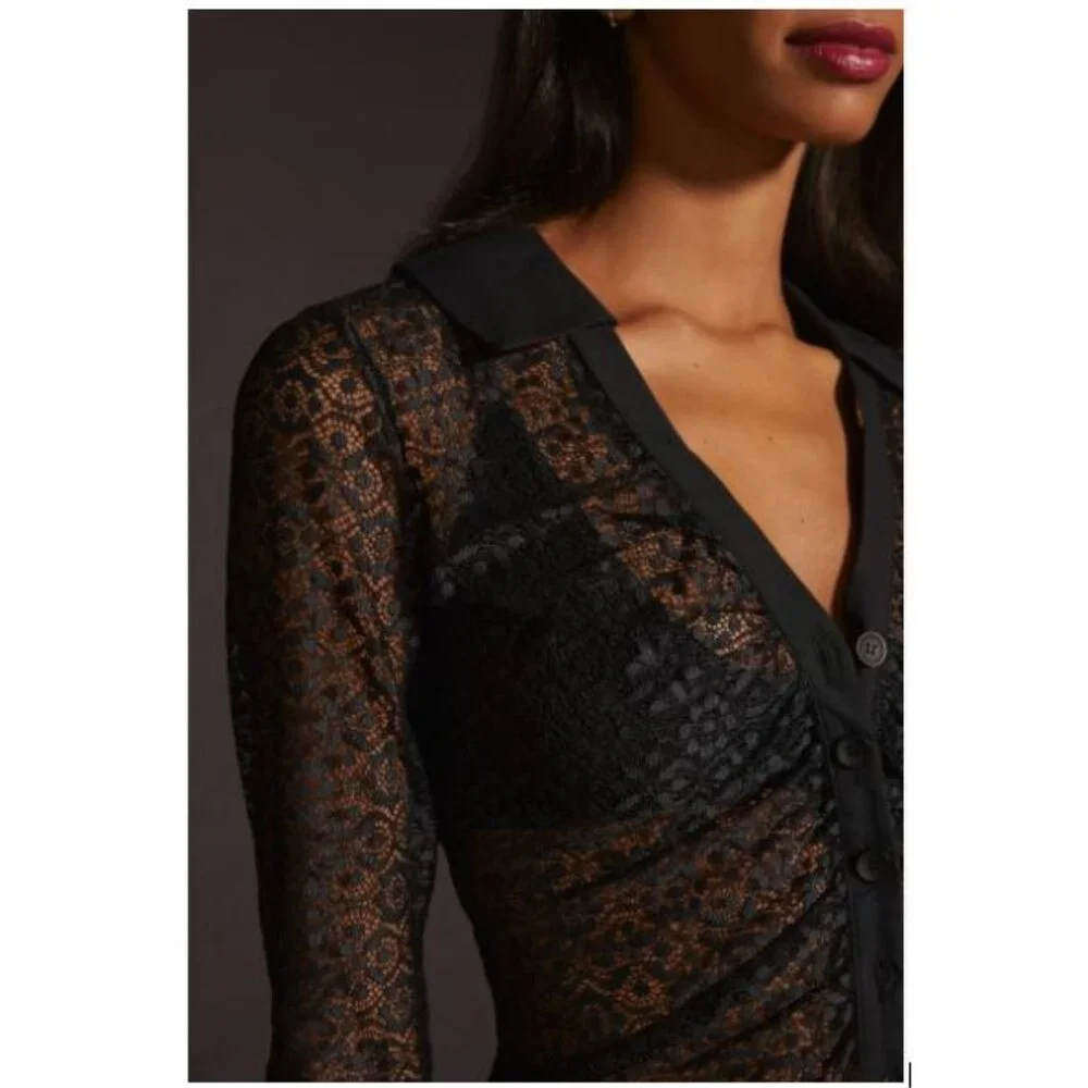 Anthropologie Maeve Draped Shell Sheer Tank in Black - Size Medium - NWT